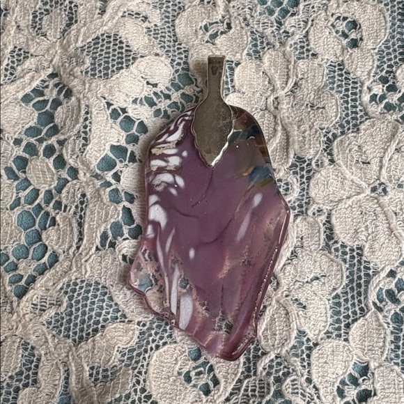 Artisan  Pink & White  Handmade USA  Fused Glass Pendant - Picture 2 of 6